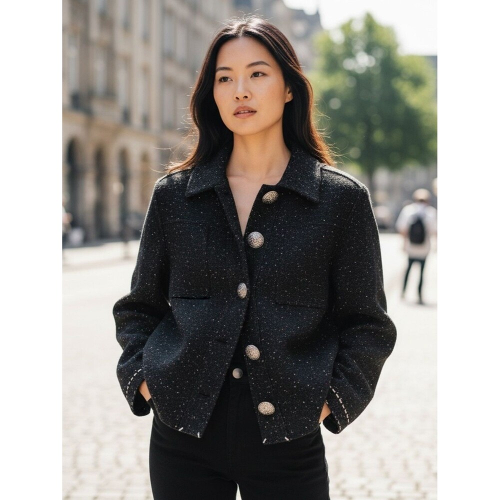 Lisa Todd Black Speckled Cropped Button Jacket